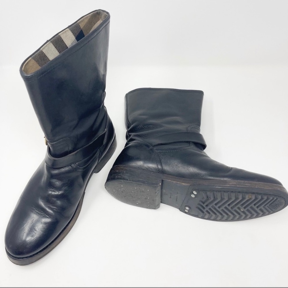 Burberry Wingfield Black Leather Moto Biker Boots Size 7.5 - Picture 6 of 13